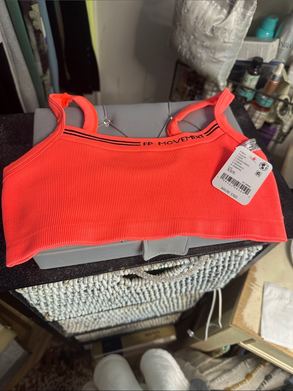 FP Movement by Free People Neon Coral Ribbed Crop Sports Bra